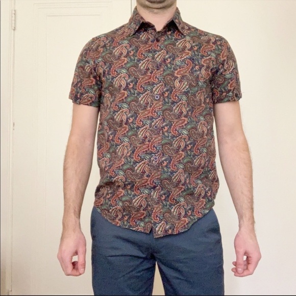Profound Aesthetic Men’s Slim Cotton Paisley Button Down Shirt Size Small - Picture 1 of 8